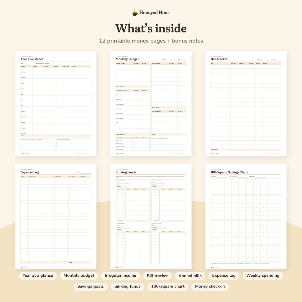 Printable Budget Planner Bundle – Monthly Budget, Bills & Savings Trackers pages preview
