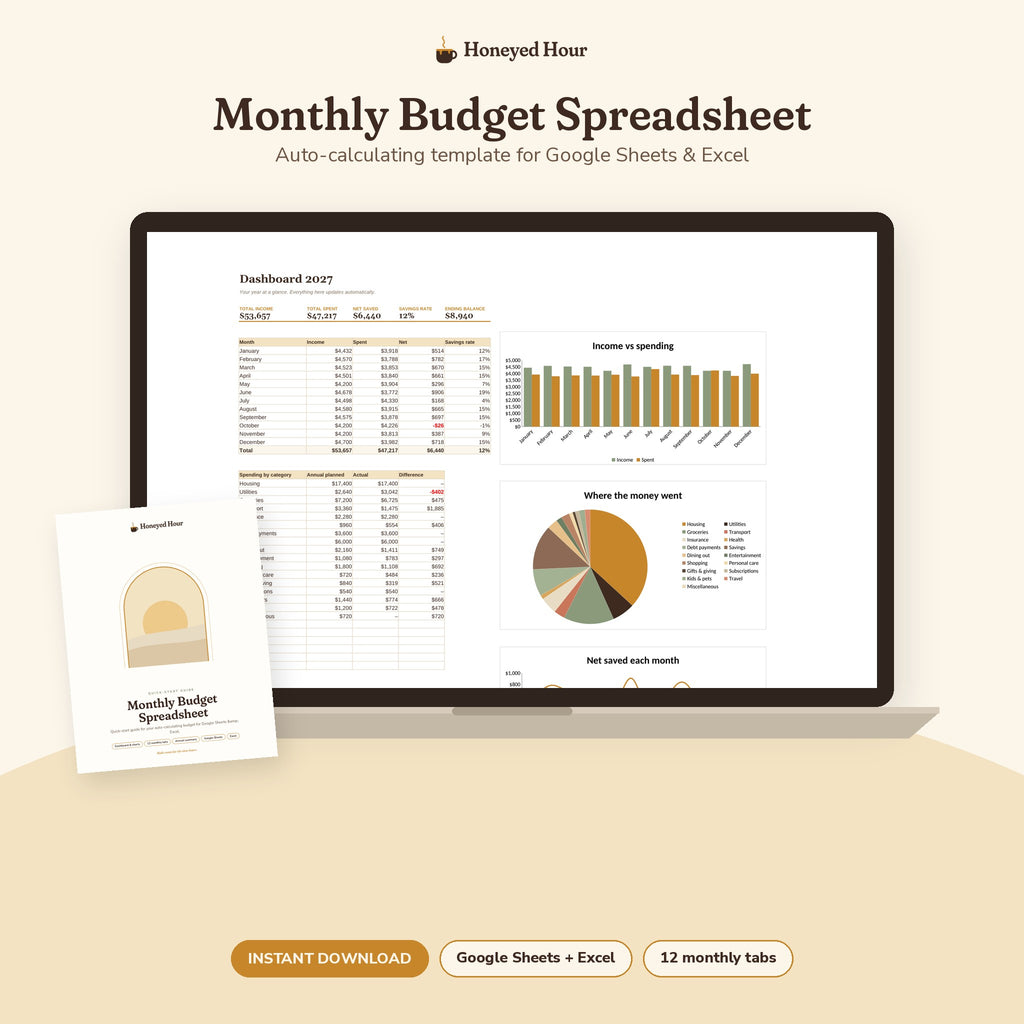 Monthly Budget Spreadsheet – Auto-Calculating Google Sheets & Excel Template printable cover