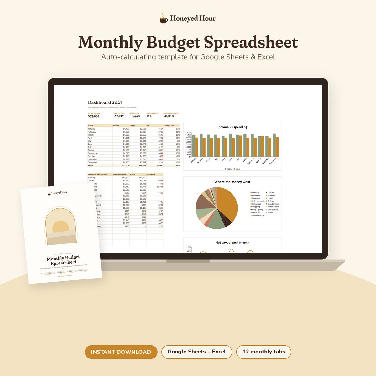 Monthly Budget Spreadsheet – Auto-Calculating Google Sheets & Excel Template printable cover
