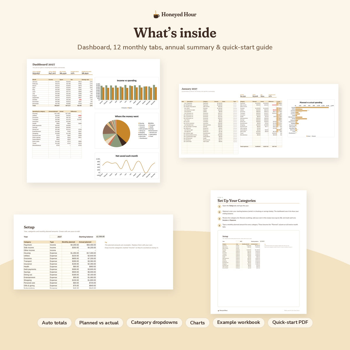 Monthly Budget Spreadsheet – Auto-Calculating Google Sheets & Excel Template pages preview