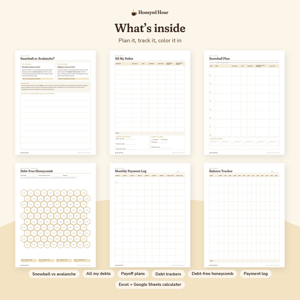 Debt Payoff Tracker – Printable & Spreadsheet Snowball Debt Planner pages preview