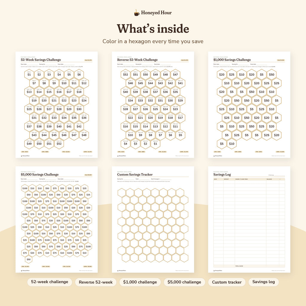 Savings Challenge Trackers – Printable Color-In Money Saving Charts pages preview