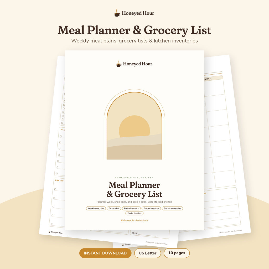 Weekly Meal Planner & Grocery List Printable – Calm, Organized Kitchen printable cover