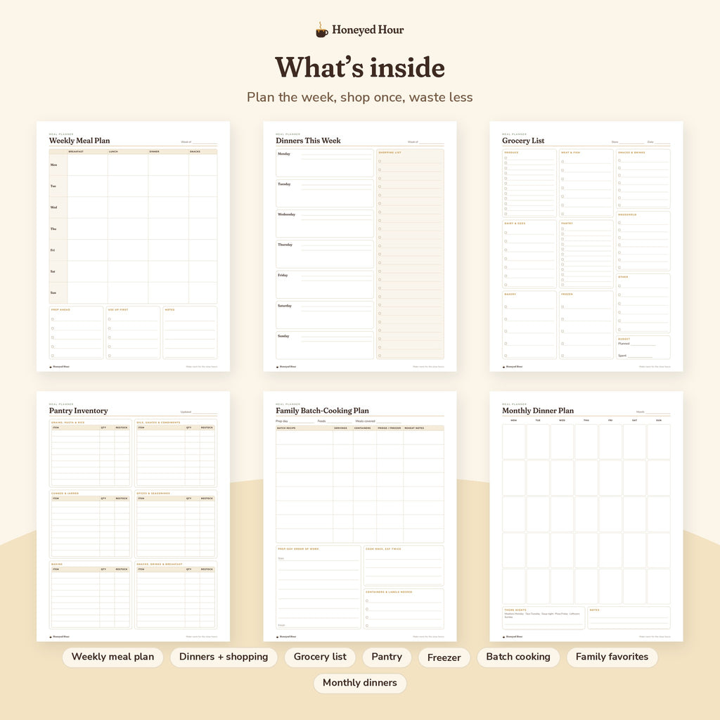 Weekly Meal Planner & Grocery List Printable – Calm, Organized Kitchen pages preview