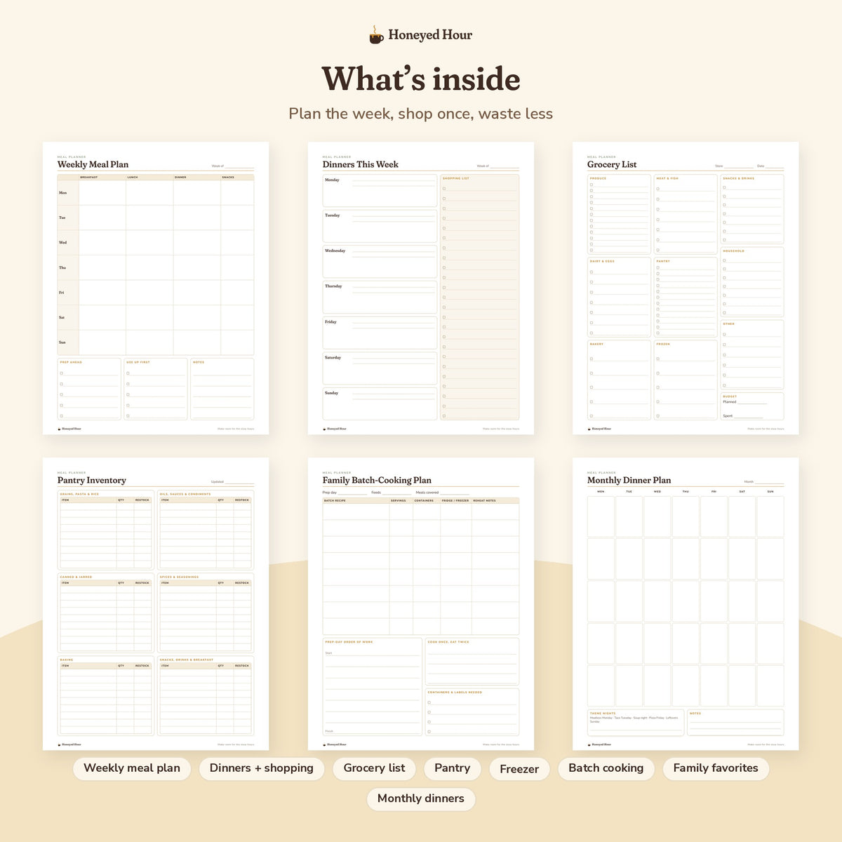 Weekly Meal Planner & Grocery List Printable – Calm, Organized Kitchen pages preview