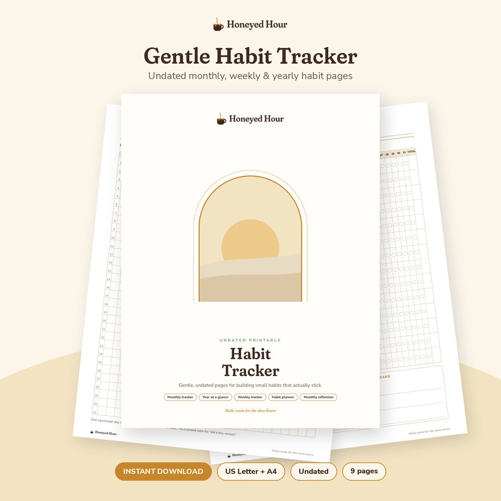 Habit Tracker Printable – Undated Monthly & Yearly Gentle Habit Pages printable cover