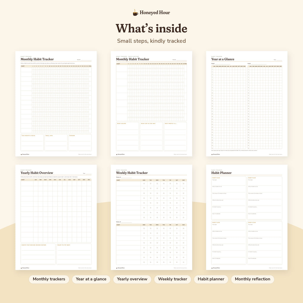 Habit Tracker Printable – Undated Monthly & Yearly Gentle Habit Pages pages preview