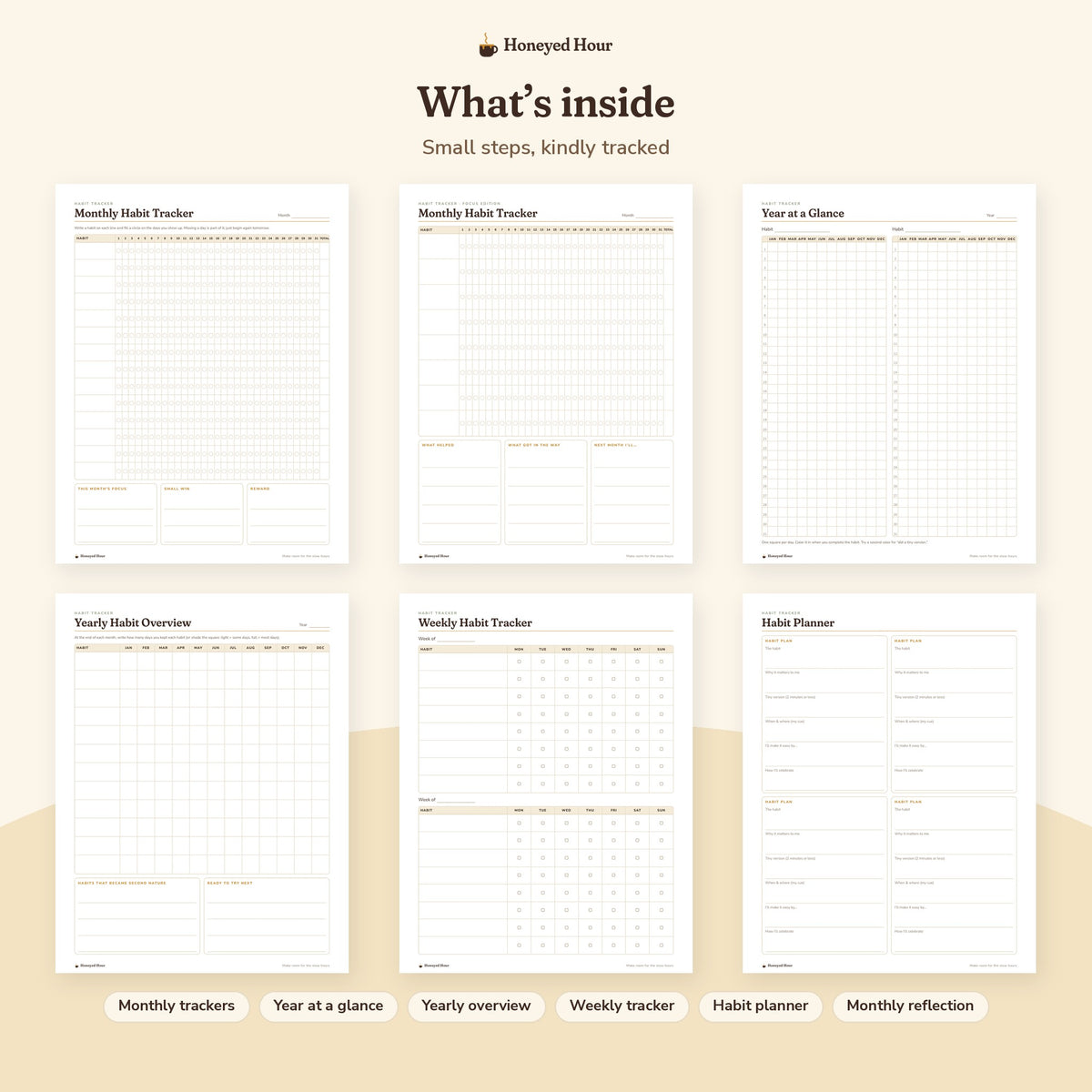 Habit Tracker Printable – Undated Monthly & Yearly Gentle Habit Pages pages preview