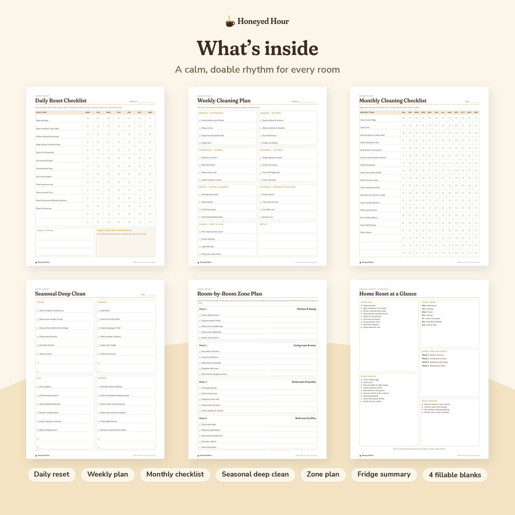 Cleaning Schedule Printable – Daily, Weekly & Monthly Home Reset Checklists pages preview
