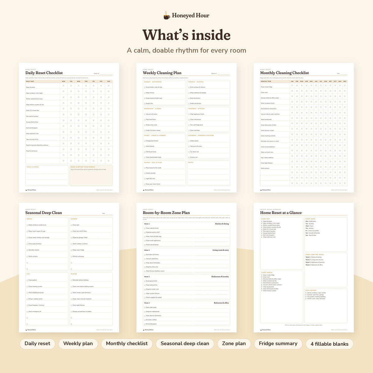 Cleaning Schedule Printable – Daily, Weekly & Monthly Home Reset Checklists pages preview