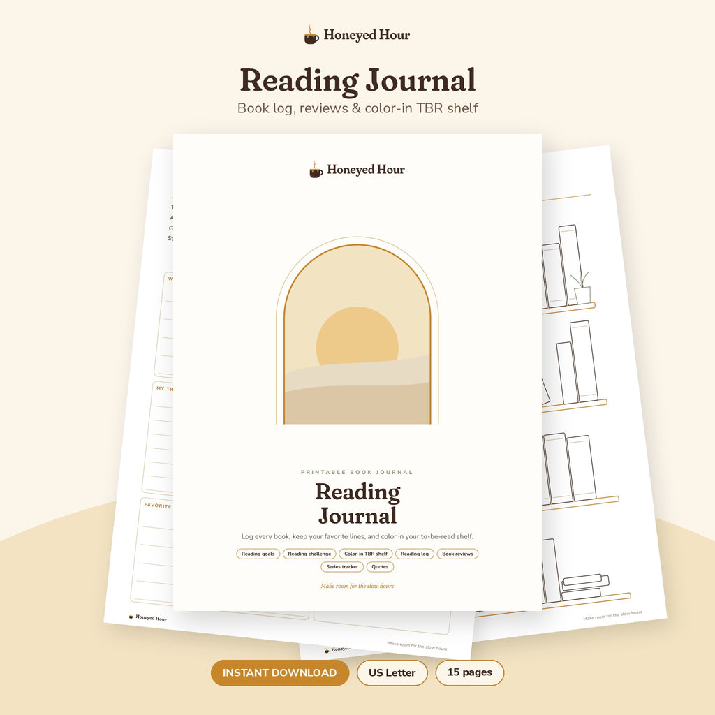Reading Journal Printable – Book Log, Reviews & Color-In TBR Shelf printable cover