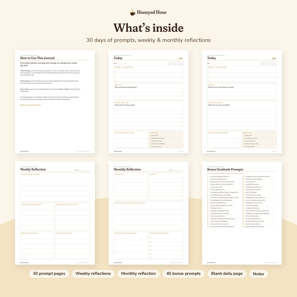 Gratitude & Reflection Journal Printable – Gentle Daily Prompts for Slow Evenings pages preview