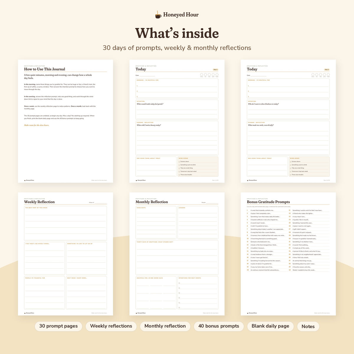 Gratitude & Reflection Journal Printable – Gentle Daily Prompts for Slow Evenings pages preview