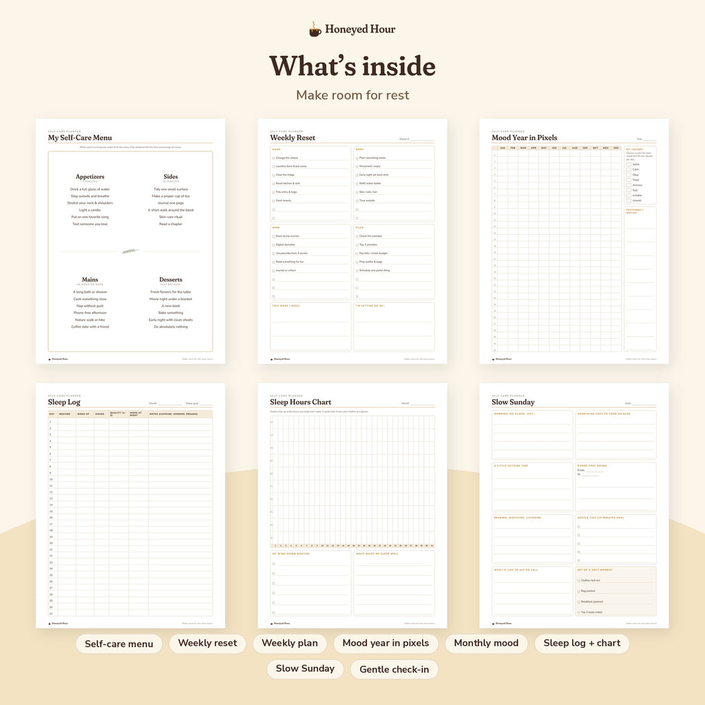Self-Care Planner Printable – Mood, Sleep & Weekly Reset Pages pages preview