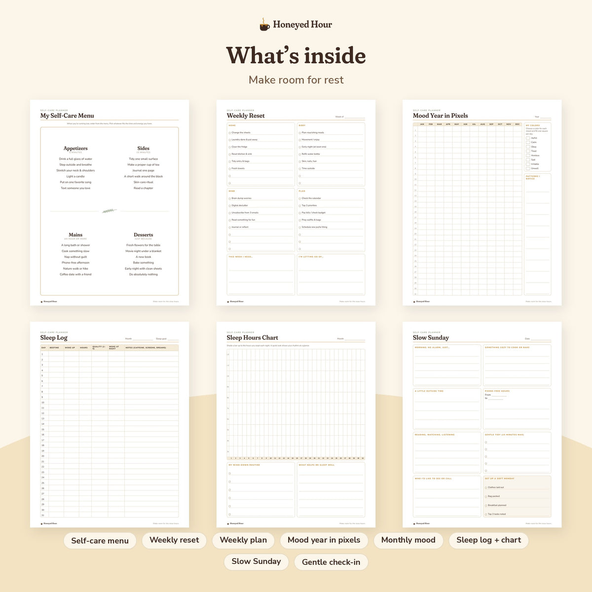Self-Care Planner Printable – Mood, Sleep & Weekly Reset Pages pages preview