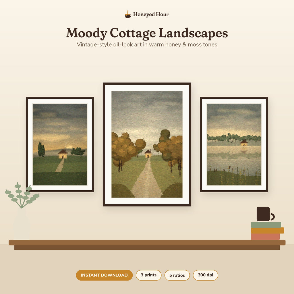 Moody Cottage Landscape Printable Art, Set of 3 – Vintage-Style Wall Decor printable cover