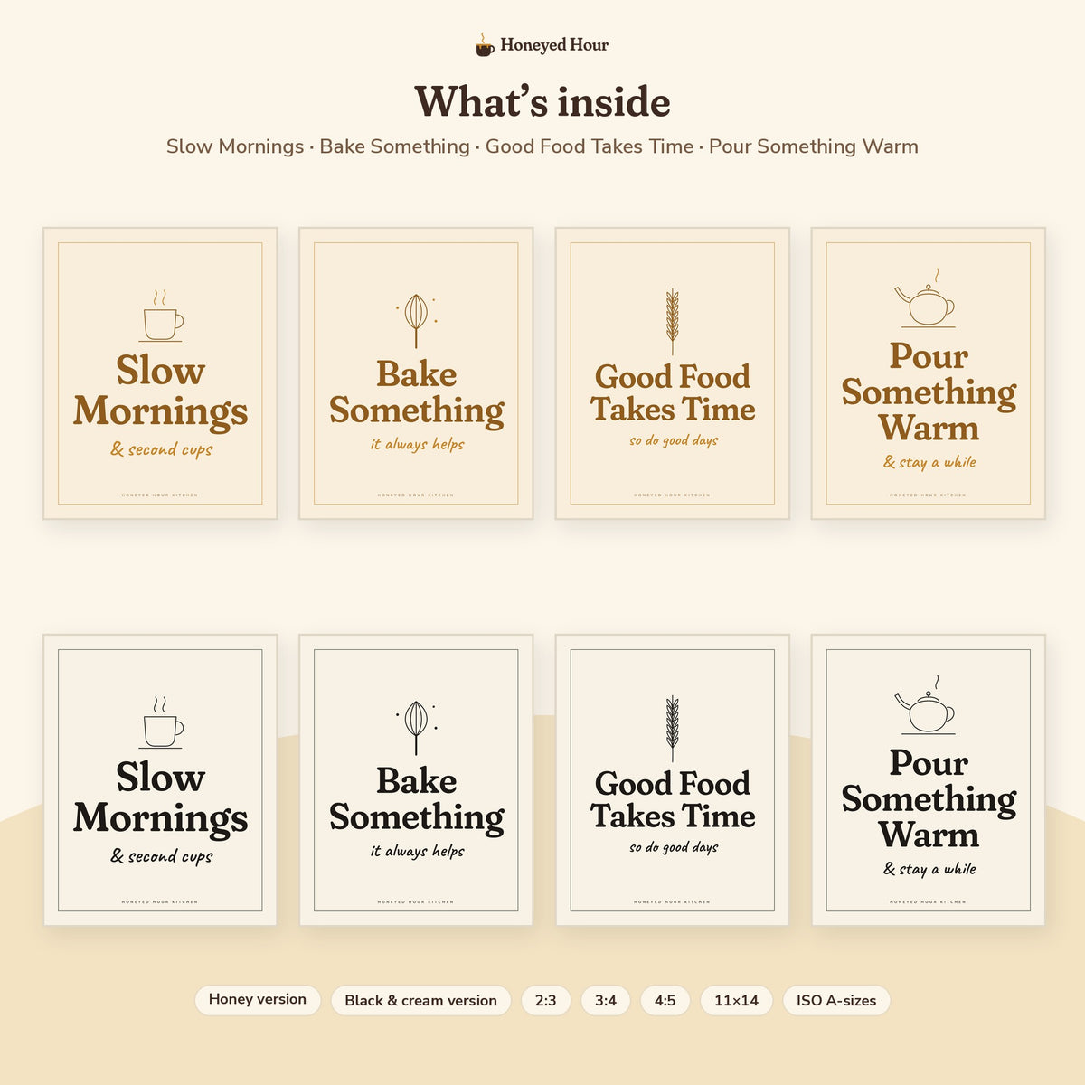 Cozy Kitchen Typography Printables – "Slow Mornings" Quote Wall Art Set pages preview