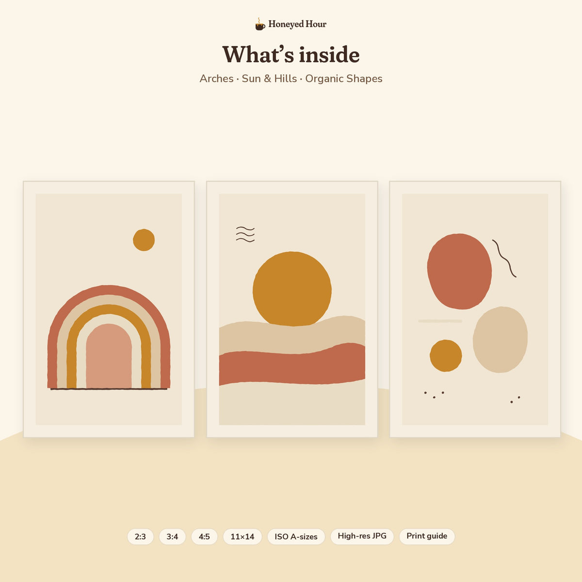 Neutral Abstract Wall Art Printable Set of 3 – Warm Earth-Tone Gallery Wall pages preview