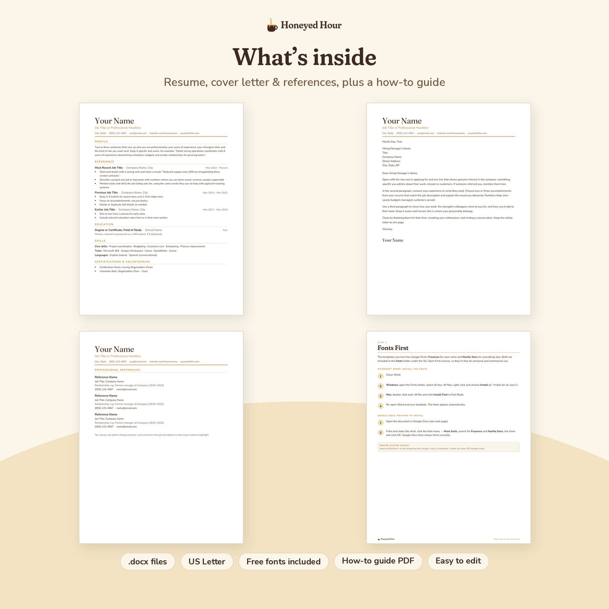 Editable Resume & Cover Letter Template – Word & Google Docs, Clean Layout pages preview