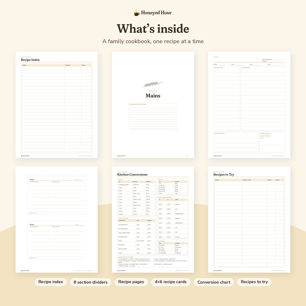 Recipe Binder Printable Kit – Recipe Pages, Cards & Dividers pages preview