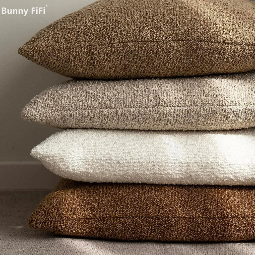 Boucle Throw Pillow Covers, Set of 2 – Textured Neutral 18x18 Cushion Covers