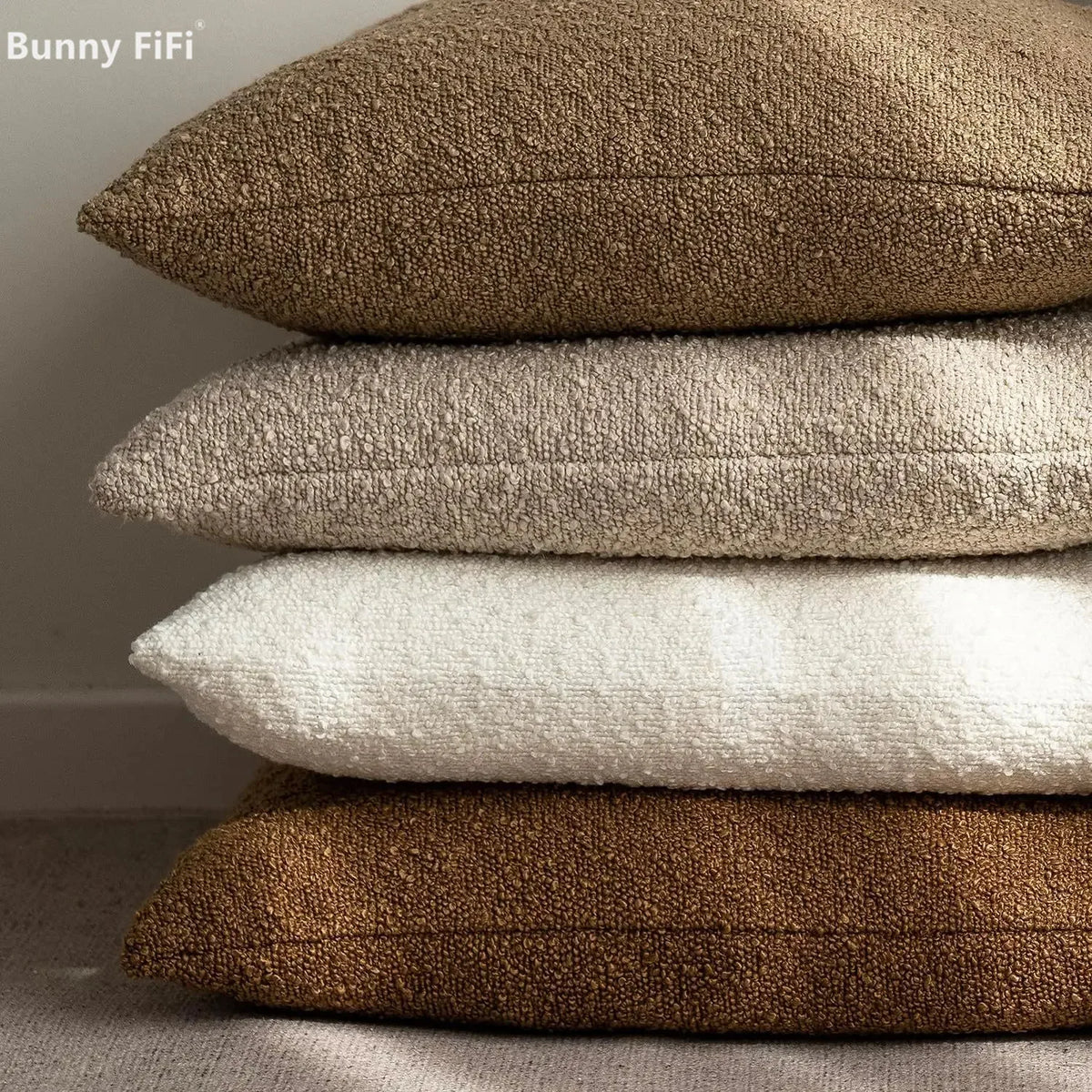Boucle Throw Pillow Covers, Set of 2 – Textured Neutral 18x18 Cushion Covers