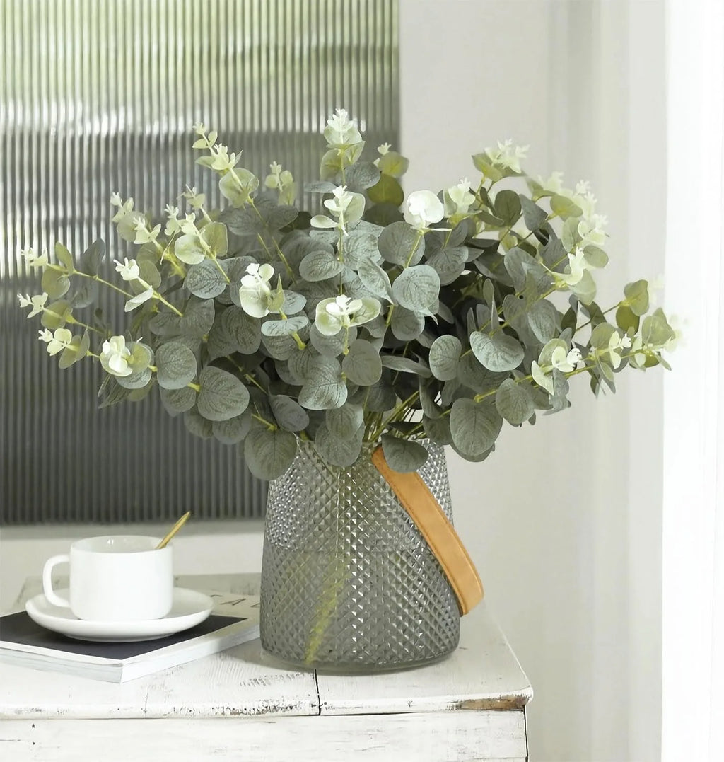 Faux Eucalyptus Stems, Set of 6 – Lifelike Greenery for Vases & Shelves