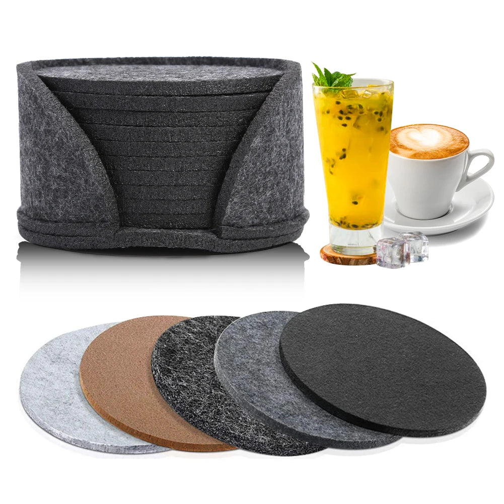 Felt Coaster Set of 6 with Holder – Soft, Absorbent Drink Coasters