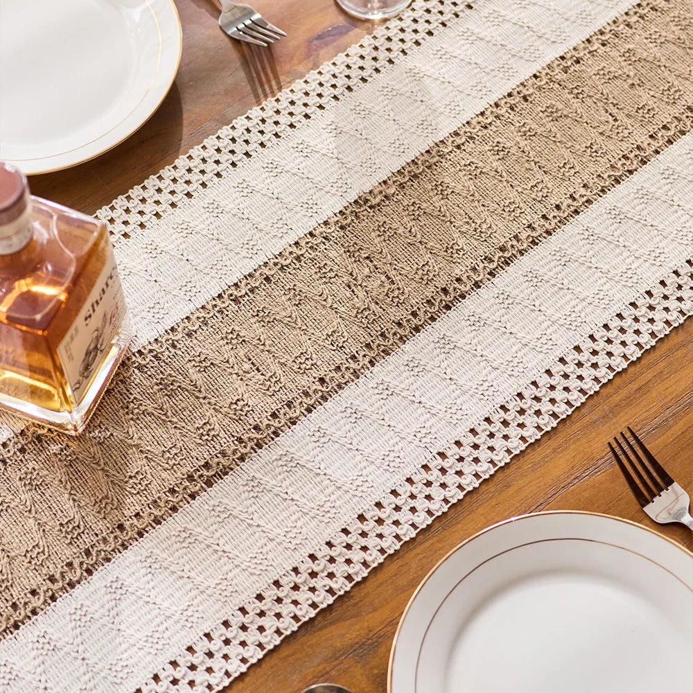 Linen-Look Table Runner with Fringe – Relaxed Farmhouse Table Decor