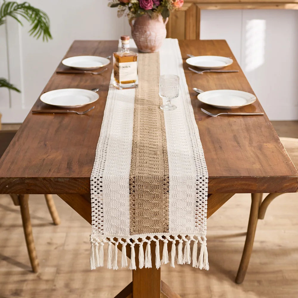 Linen-Look Table Runner with Fringe – Relaxed Farmhouse Table Decor