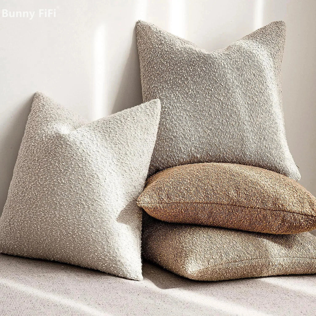 Boucle Throw Pillow Covers, Set of 2 – Textured Neutral 18x18 Cushion Covers