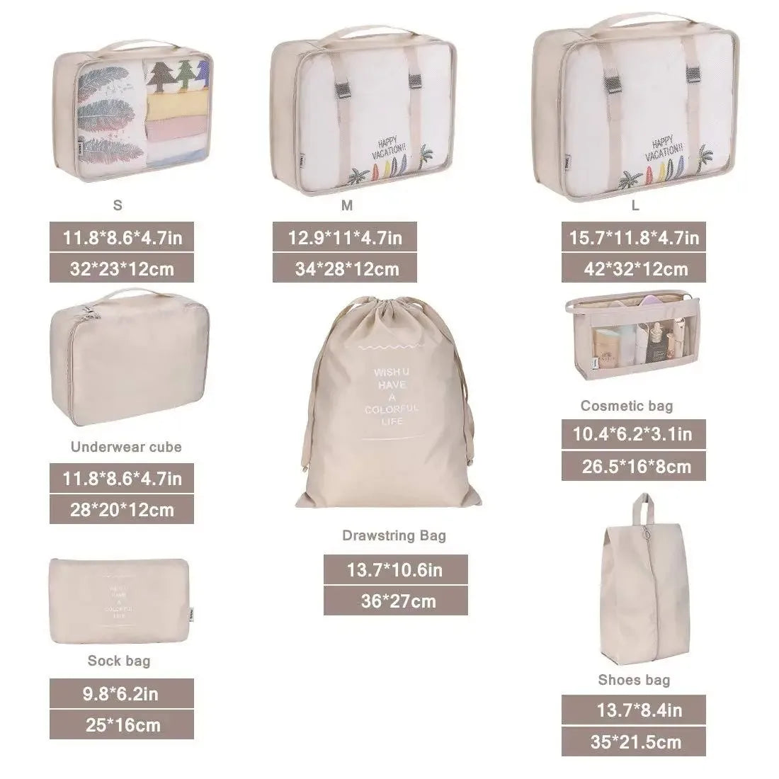 Packing Cubes Set of 8 – Lightweight Suitcase Organizers for Calm Travel