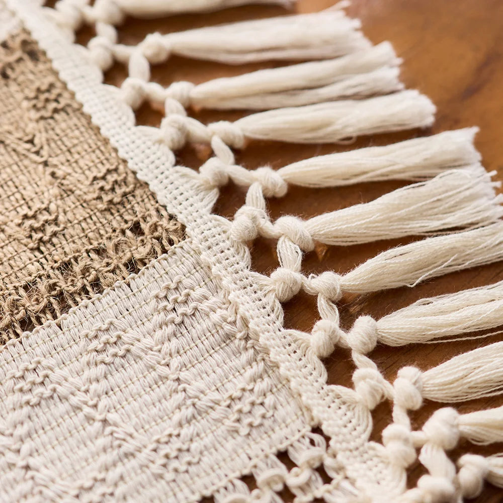 Linen-Look Table Runner with Fringe – Relaxed Farmhouse Table Decor
