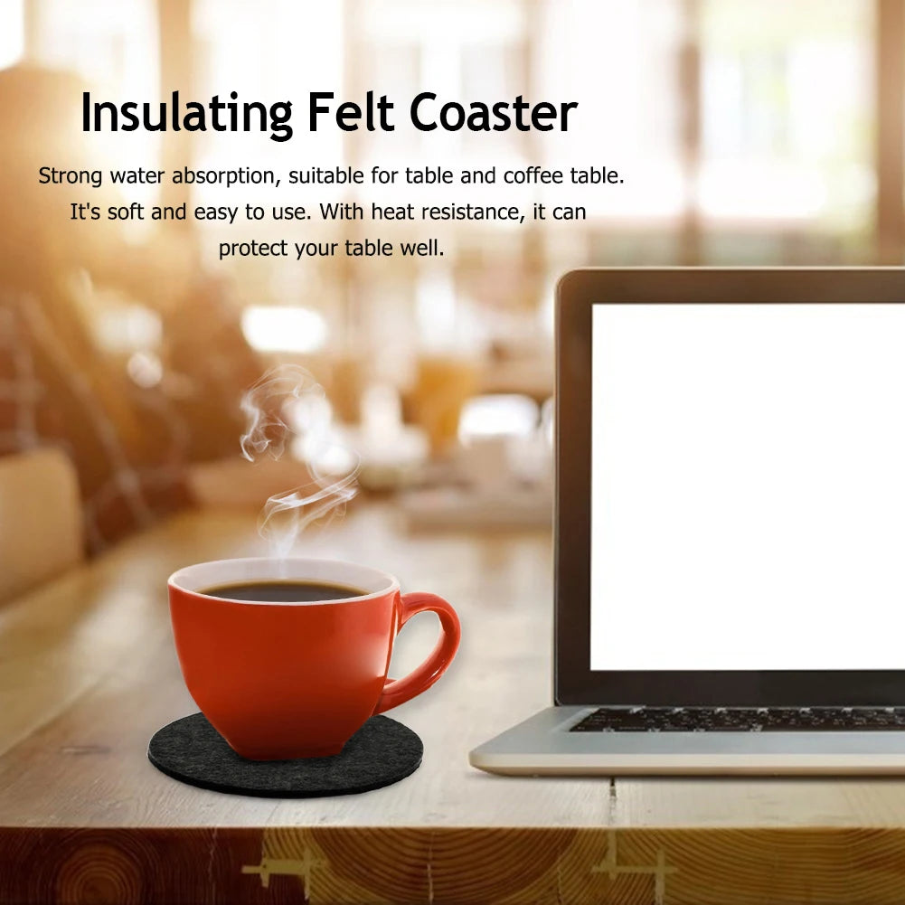 Felt Coaster Set of 6 with Holder – Soft, Absorbent Drink Coasters