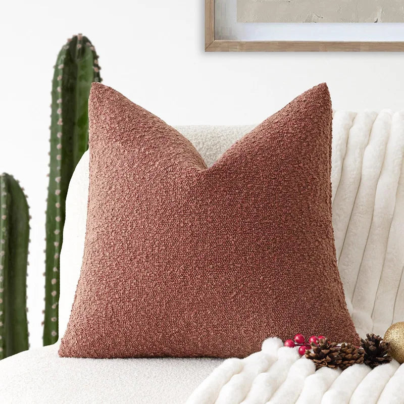 Boucle Throw Pillow Covers, Set of 2 – Textured Neutral 18x18 Cushion Covers