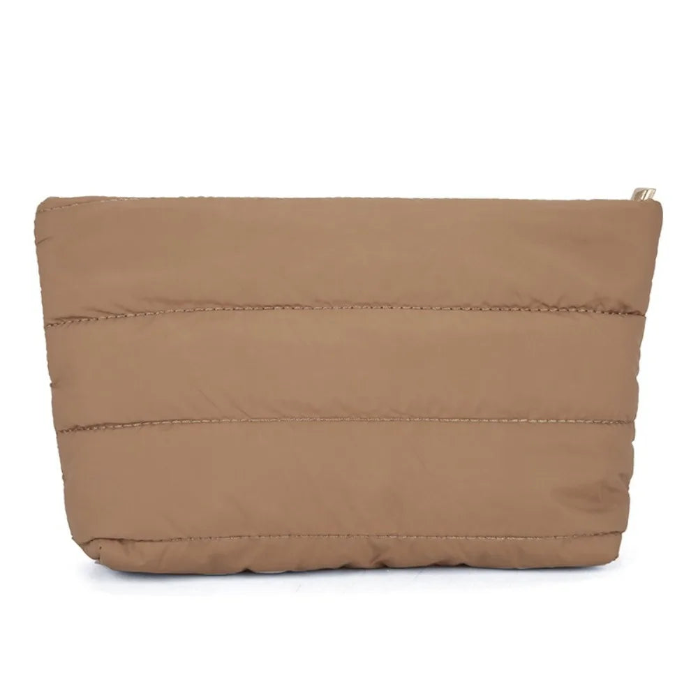 Quilted Puffy Cosmetic Bag – Soft Makeup Pouch in Warm Neutral Shades