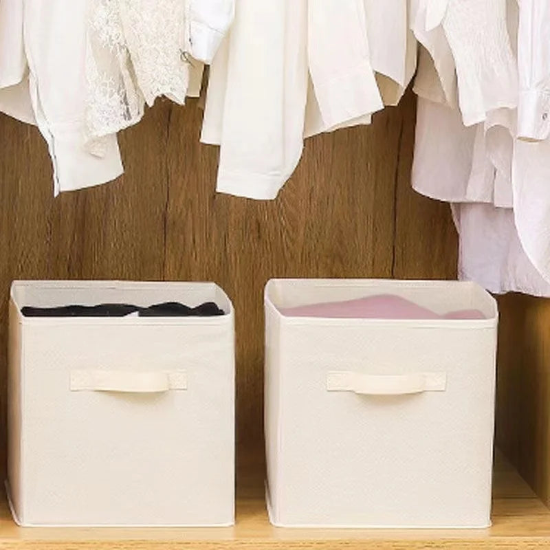 Foldable Fabric Storage Bins, 3-Pack – Linen-Look Cube Organizers