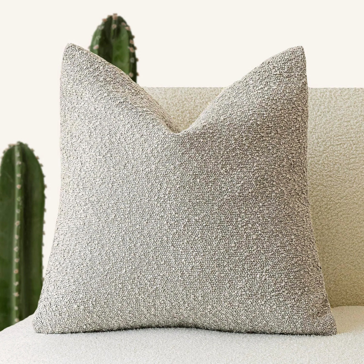 Boucle Throw Pillow Covers, Set of 2 – Textured Neutral 18x18 Cushion Covers