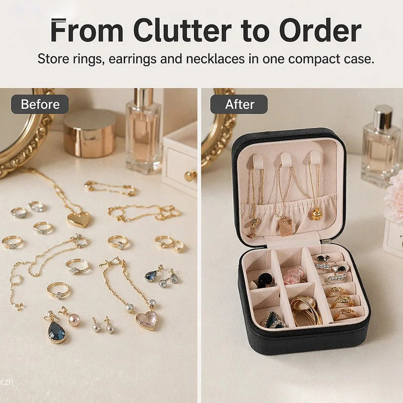 Mini Travel Jewelry Case – Compact Organizer for Rings, Earrings & Necklaces