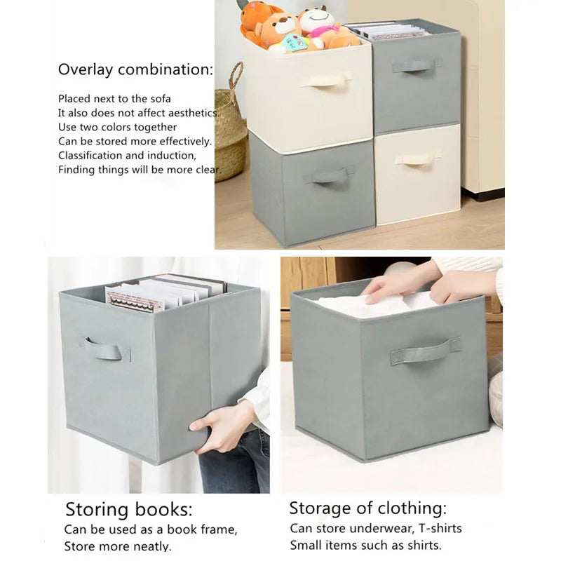 Foldable Fabric Storage Bins, 3-Pack – Linen-Look Cube Organizers