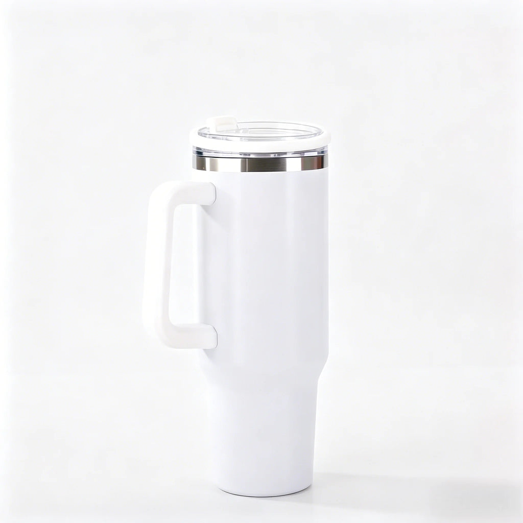 40 oz Insulated Tumbler with Handle & Straw – Stainless Steel
