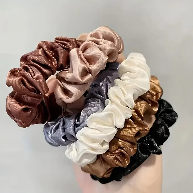Satin Scrunchie Set of 6 – Soft, Crease-Free Hair Ties in Warm Neutrals