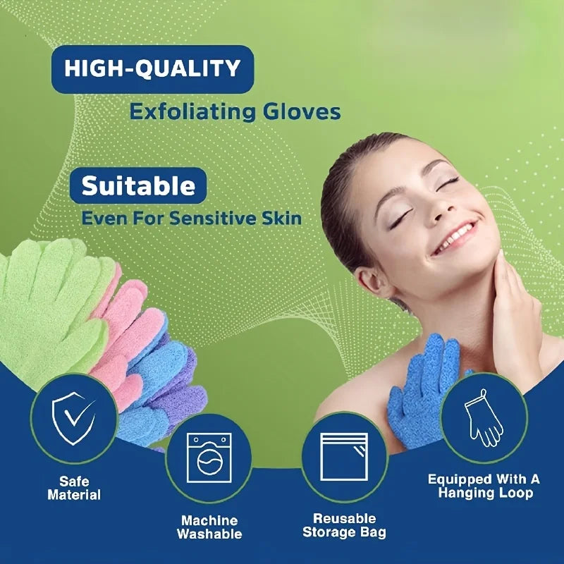 Exfoliating Bath Gloves, Set of 3 – Spa-Day Shower Scrub Mitts