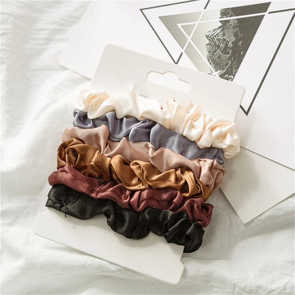Satin Scrunchie Set of 6 – Soft, Crease-Free Hair Ties in Warm Neutrals