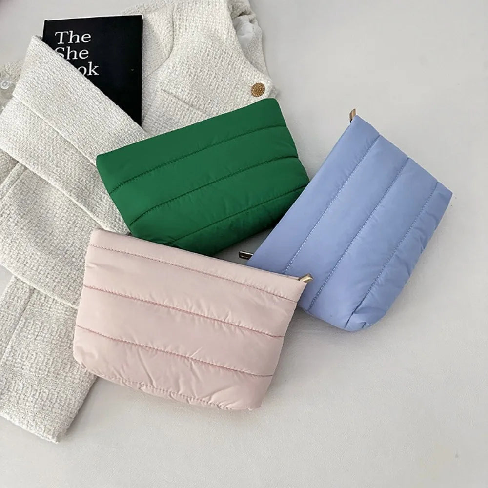 Quilted Puffy Cosmetic Bag – Soft Makeup Pouch in Warm Neutral Shades