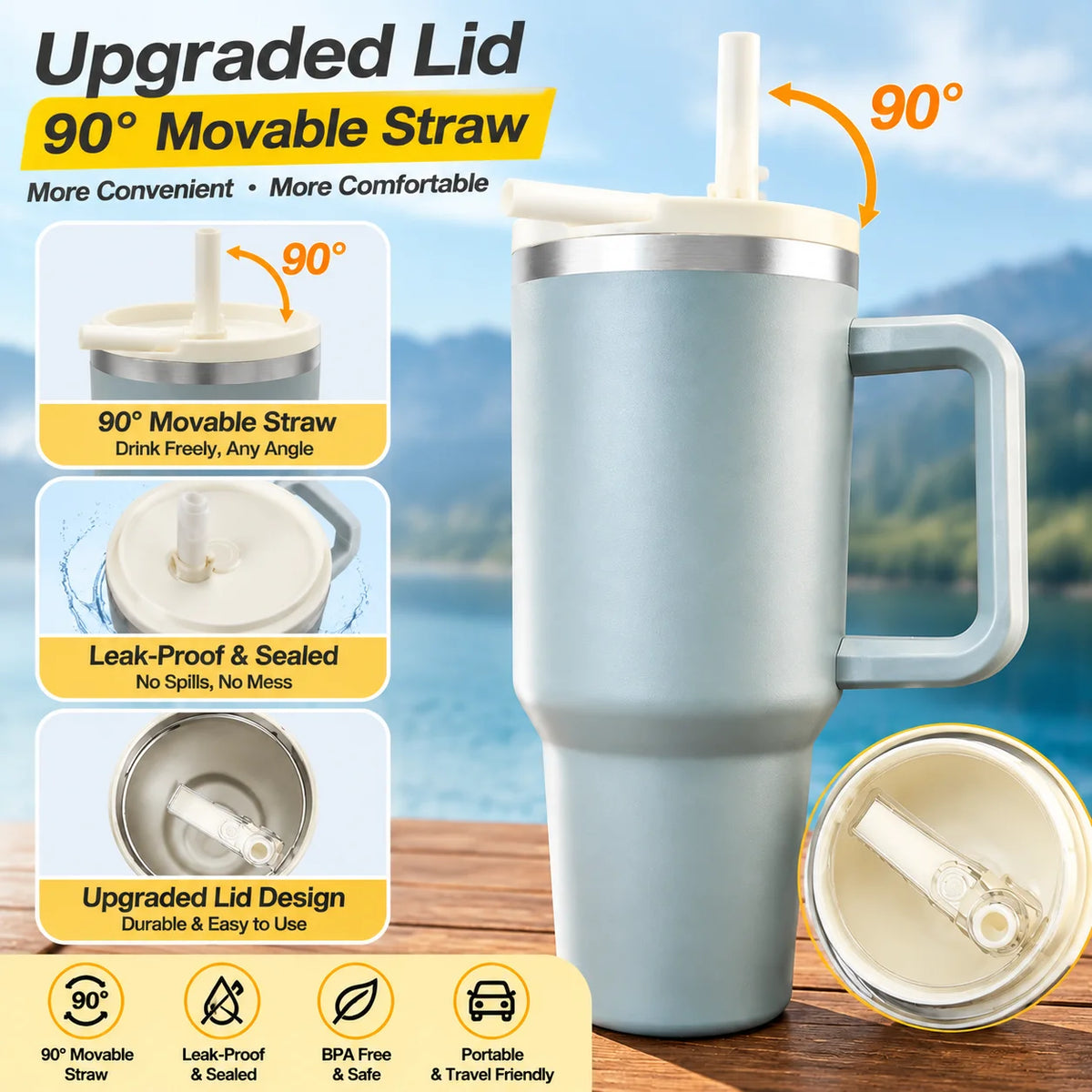 40 oz Insulated Tumbler with Handle and Straw