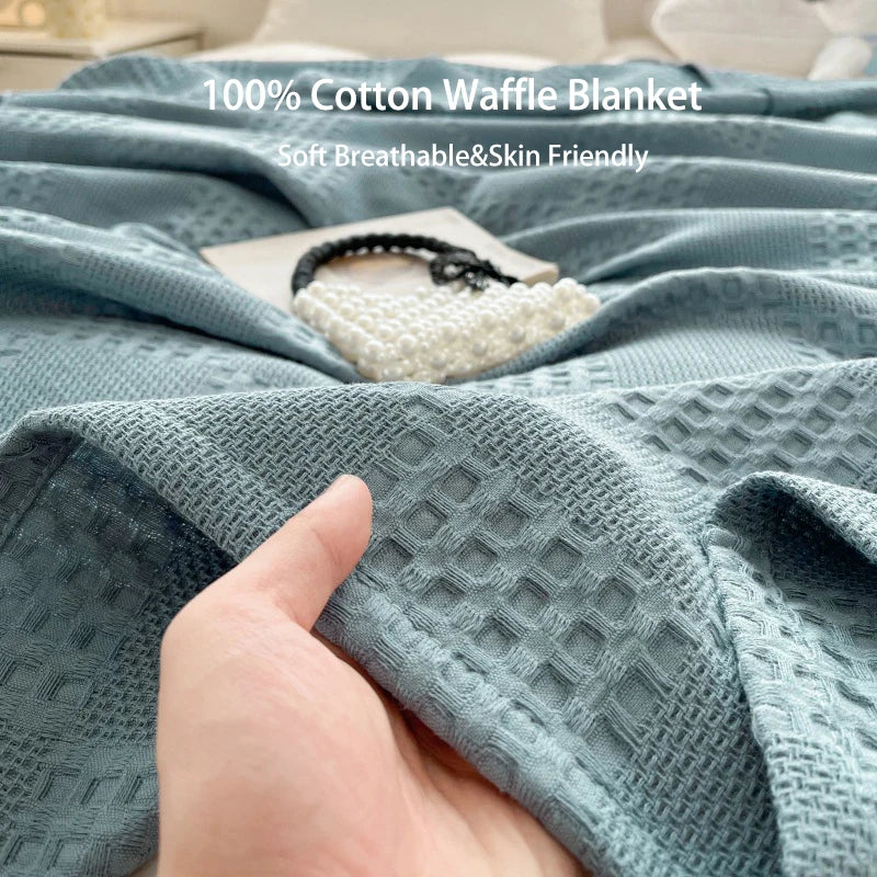 Waffle Knit Cotton Throw Blanket – Breathable All-Season Layer