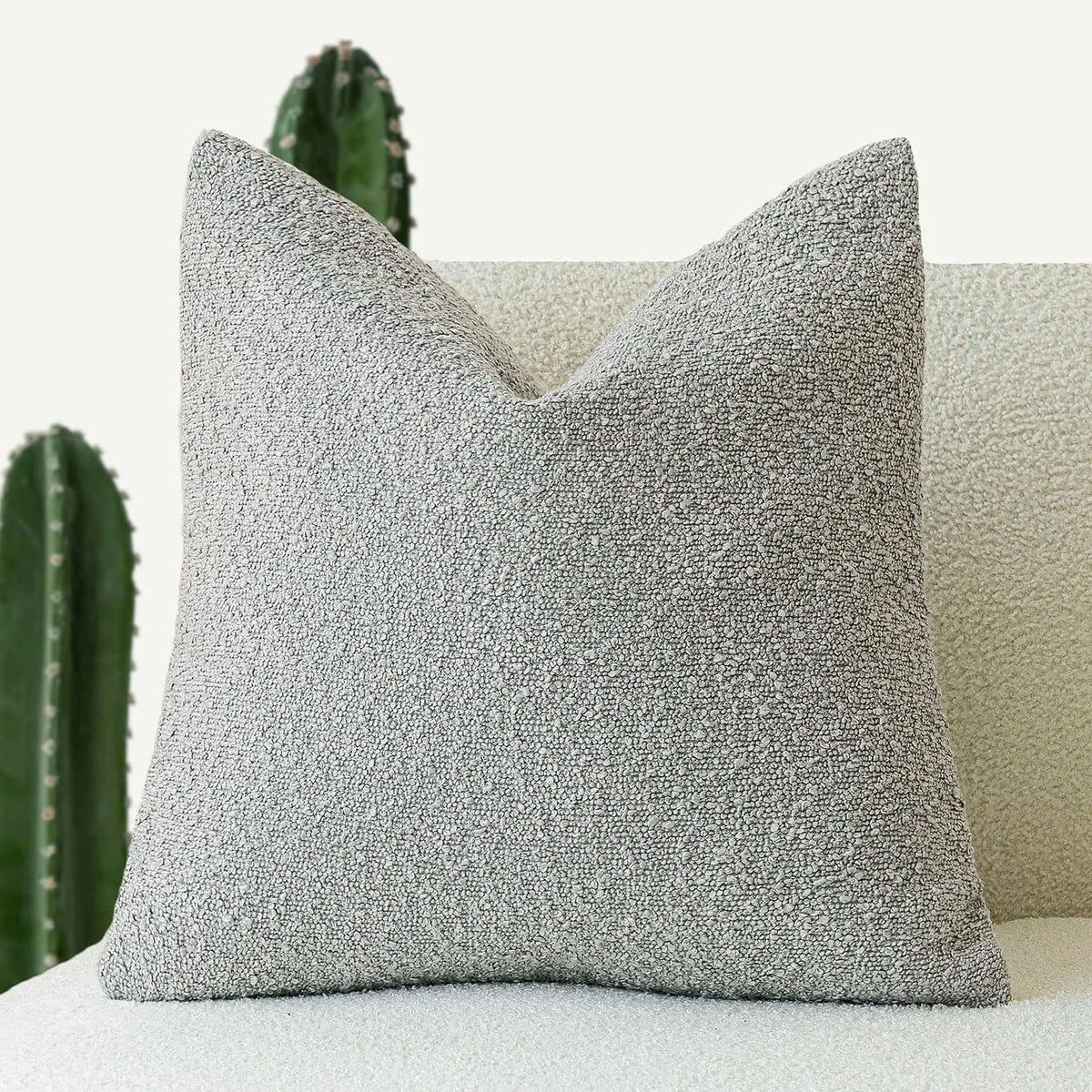 Boucle Throw Pillow Covers, Set of 2 – Textured Neutral 18x18 Cushion Covers
