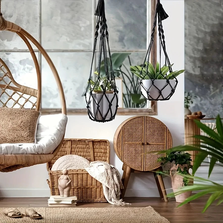 Macrame Plant Hangers, Set of 2 – Handwoven Cotton Indoor Plant Holders
