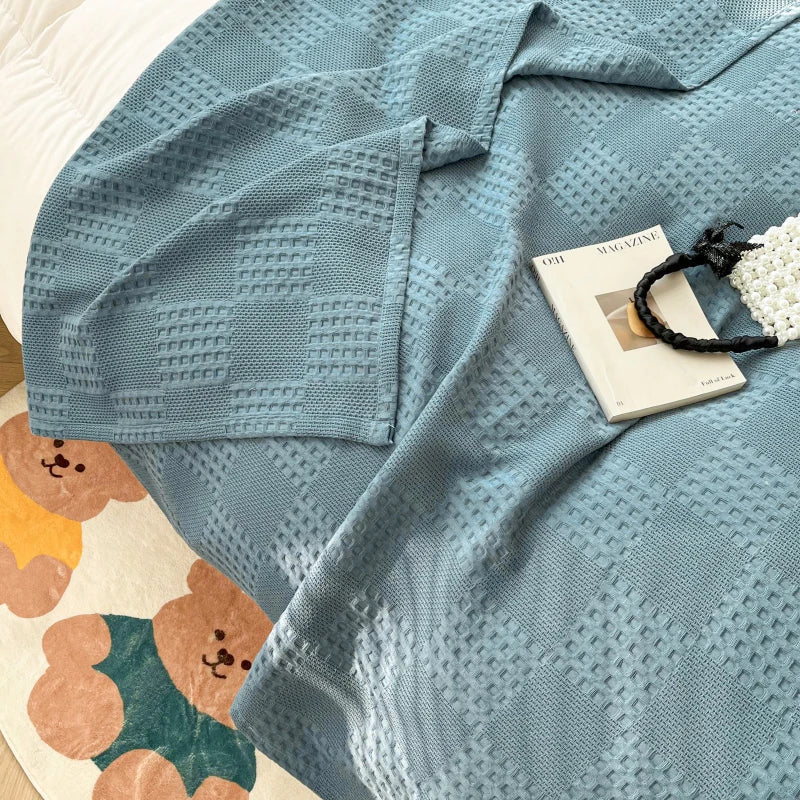 Waffle Knit Cotton Throw Blanket – Breathable All-Season Layer